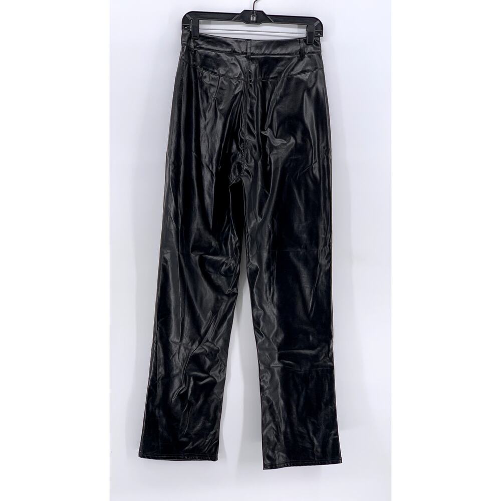 SHEIN Women's Black Faux-Leather Straight Leg Pants SZ S/Tall - Picture 2 of 10